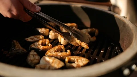 Fresh steaks from fish cooked on a grill, close-up Stock Footage 91269868