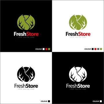 Fresh store vegetables cabbage logo set template design Stock Illustration