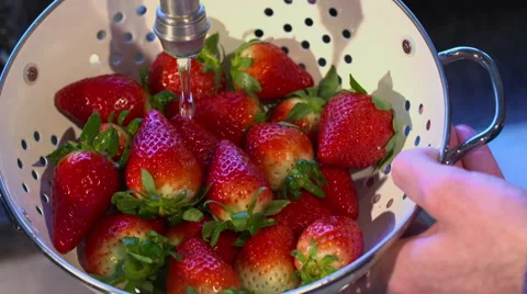 Fresh Strawberries Being Washed In Kitchen Sink Stock Footage 62431518