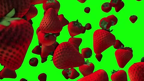 Fresh strawberries falling on green screen background 3D animated stock vide Stock Footage 340635638