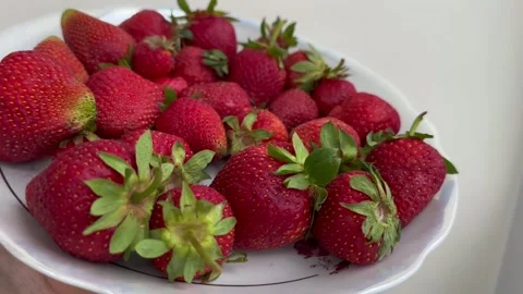 Fresh strawberries on a plate Stock Footage 244595780