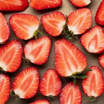 Fresh strawberries slices pattern square food Stock Photos