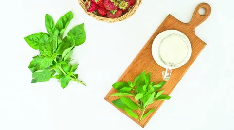 Fresh Strawberries on a white background. Top view. stop motion animation, 4K Stock Footage 68084353