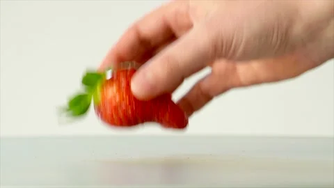 Fresh Strawberry Close-Up Rotating Hand Made Stock Footage 233910845