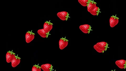 Fresh Strawberry Falling Animation on Black Background HD Stock Footage 340464927