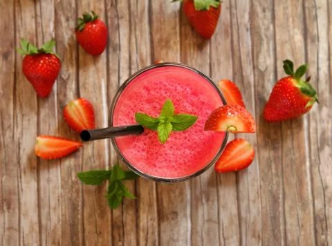Fresh strawberry milkshake Stock Photos