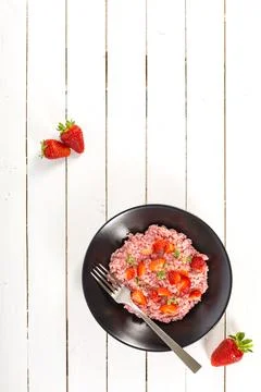 Fresh strawberry risotto a delicate and elegant dish Stock Photos