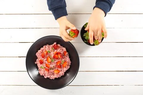 Fresh strawberry risotto a delicate and elegant dish Stock Photos
