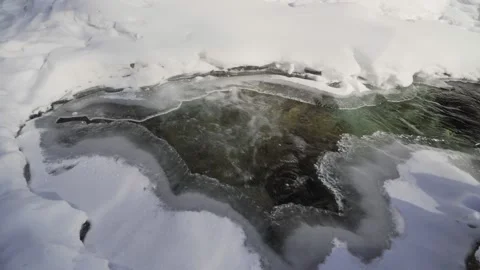 Fresh Stream Water of River in Winter Surrounded with Ice and Snow. Close Up Stock Footage 151344875