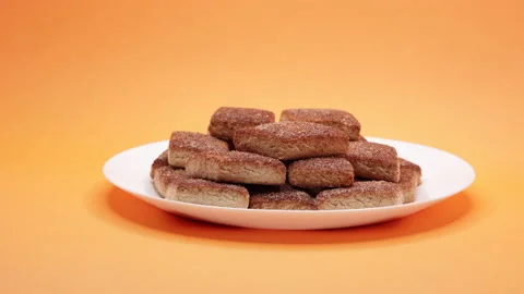 Fresh Sugar Biscuits On White Plate. Panning Dolly Slider Shot. Food Concept On  Stock Footage 234516294