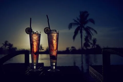 Fresh summer cold alcoholic drinks exotic cocktails. Stock Photos