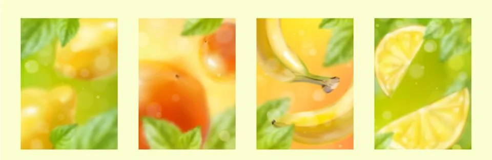 Fresh summer fruit background set, blurred texture Illustrazione stock