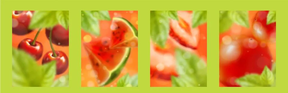 Fresh summer fruit background set, blurred texture Illustrazione stock