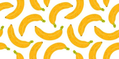 Fresh summer fruit seamless pattern, minimalist yellow banana vector backgrou Stockillustratie