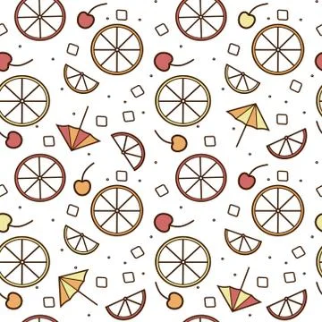 Fresh summer orange lemon cherry fruit ice cocktail garnish seamless pattern  Stock Illustration