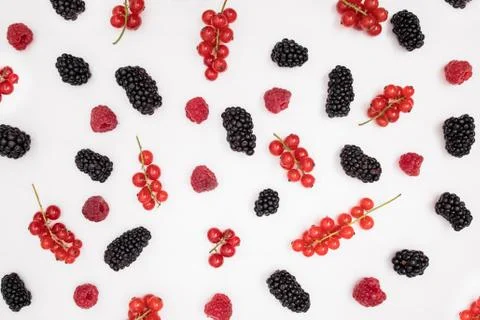 Fresh summer pattern with berries on white Stock Photos