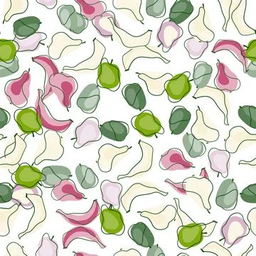 Fresh summer seamless pattern with random abstract contoured fruits: bananas, Stock Illustration