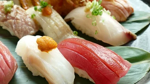 Fresh Sushi - japanese food style Stock Footage