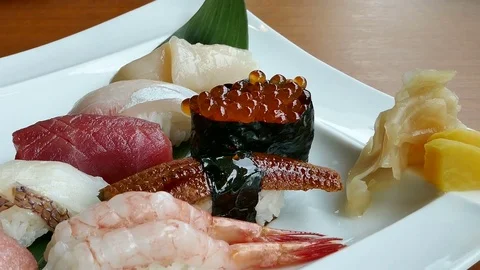 Fresh Sushi - japanese food style Stock Footage
