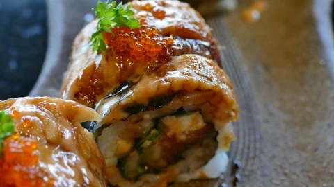 Fresh Sushi - japanese food style Stock Footage