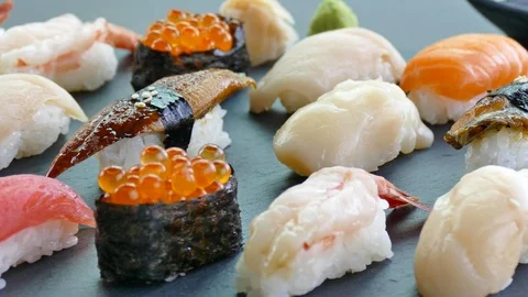 Fresh Sushi - japanese food style Stock Footage