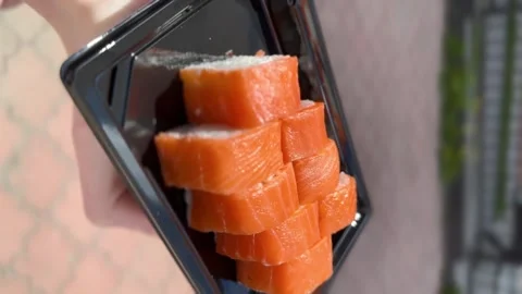 Fresh sushi rolls at black background. Delicious food. Philadelphia rolls. Close Stock Footage 243260408