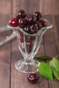 Fresh sweet cherry in a glass bowl Stock Photos
