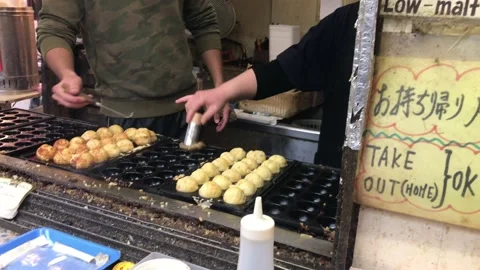Fresh Takoyaki Stand Stock Footage 160644497