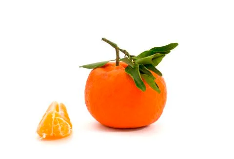 Fresh tangerine with green leaves isolated on white background Stock Photos