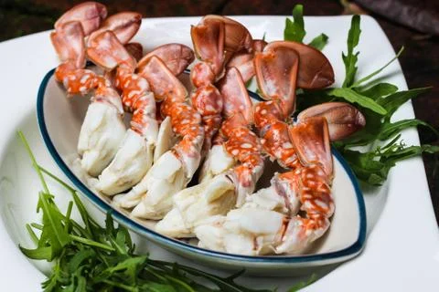 Fresh Thai steamed crab legs Stock Photos