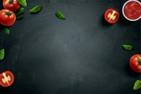 Fresh tomato and basil background 스톡 일러스트
