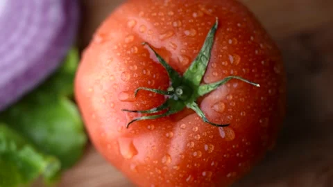 Fresh tomato with dew dropping Stock Footage 160567577