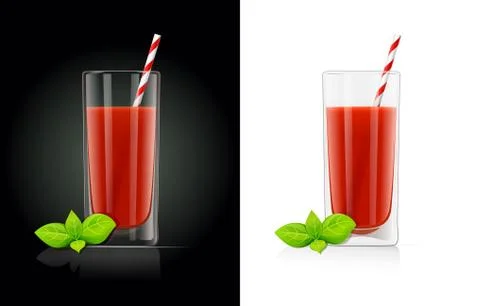 Fresh tomato juice glass with pipe Stock Illustration