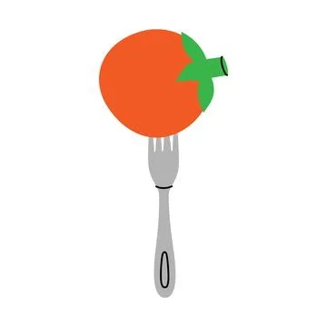 Fresh tomato pierced on a fork. Minimal food concept symbolizing freshness Stock Illustration