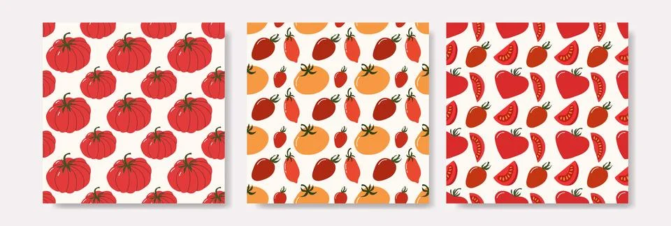 Fresh Tomato Seamless Pattern Collection with Slices Stock Illustration