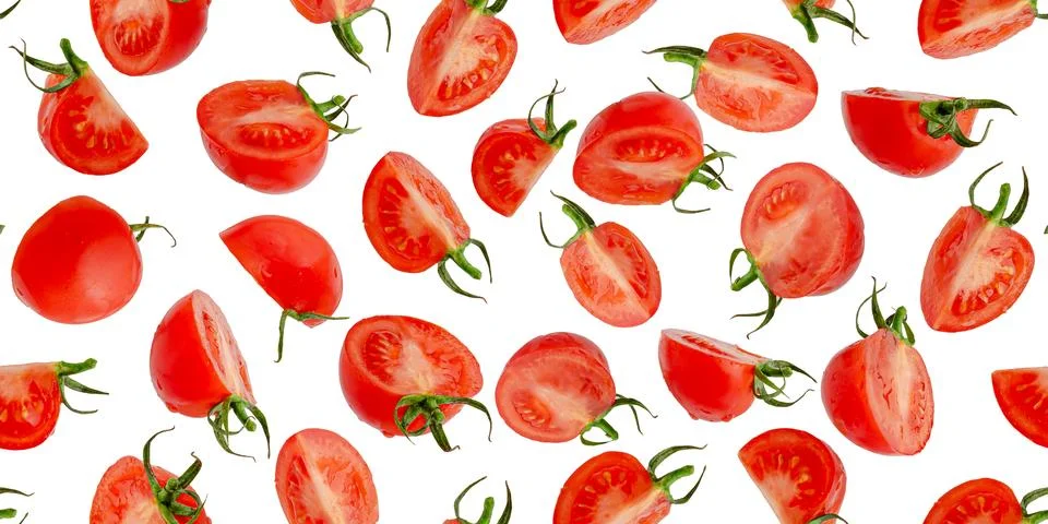 Fresh tomato seamless pattern on white background. Stock Photos