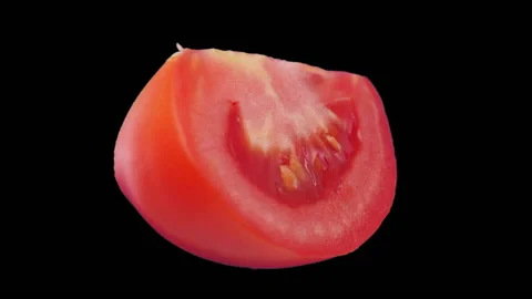 Fresh tomato slice spin and float, seamless loop - isolated, with alpha channel Video stock 138822706