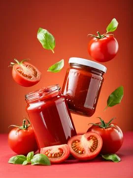 Fresh tomatoes and basil Stock Photos