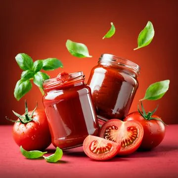 Fresh tomatoes and basil Stock Photos