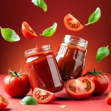 Fresh tomatoes and basil Stock Photos