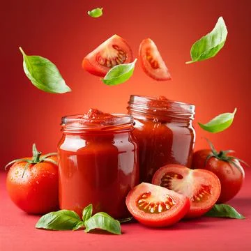 Fresh tomatoes and basil Stock Photos