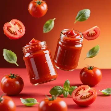 Fresh tomatoes and basil Stock Photos