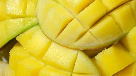 Fresh Tropical Mango Cut into Cubes, Healthy Food Concept Stock Footage 326349732