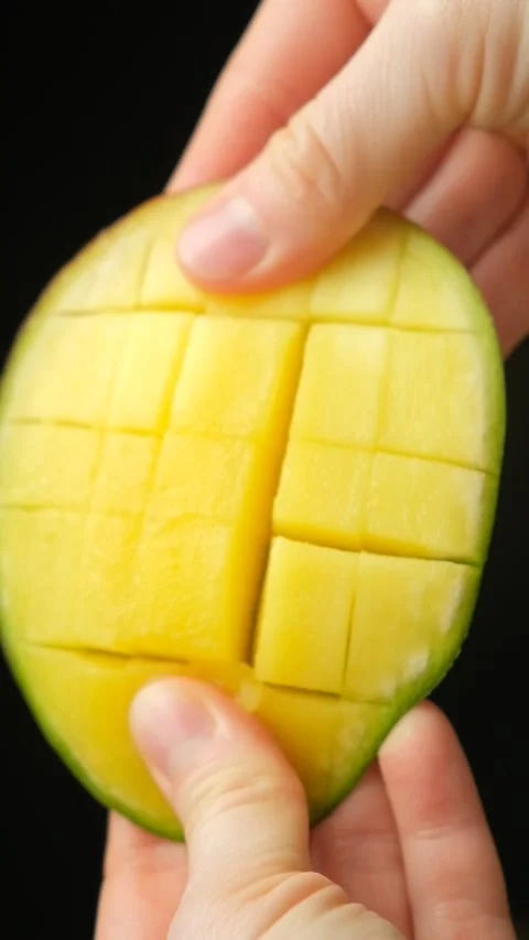 Fresh Tropical Mango Cut into Cubes, Healthy Food Concept Stock Footage 327117560