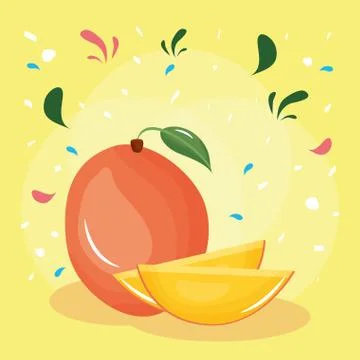 Fresh tropical mango with leafs splash Illustrazione stock