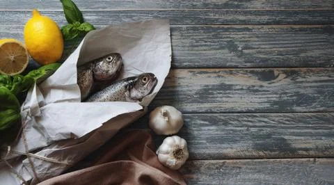 Fresh trouts on the table Stock Photos
