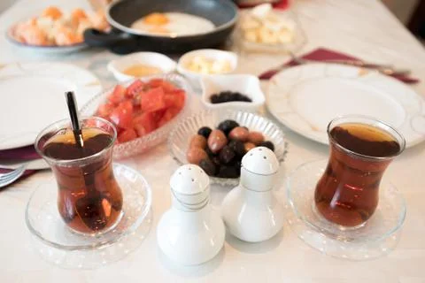 Fresh Turkish Breakfast on Table Foto stock