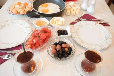 Fresh Turkish Breakfast on Table Foto stock