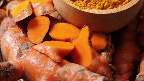 Fresh turmeric in a basket Stock Footage 322721096
