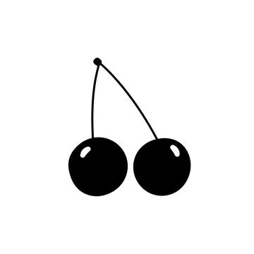 Fresh two cherry fruits vector black icon. EPS 10. Sweet berry illustration. Stock Illustration